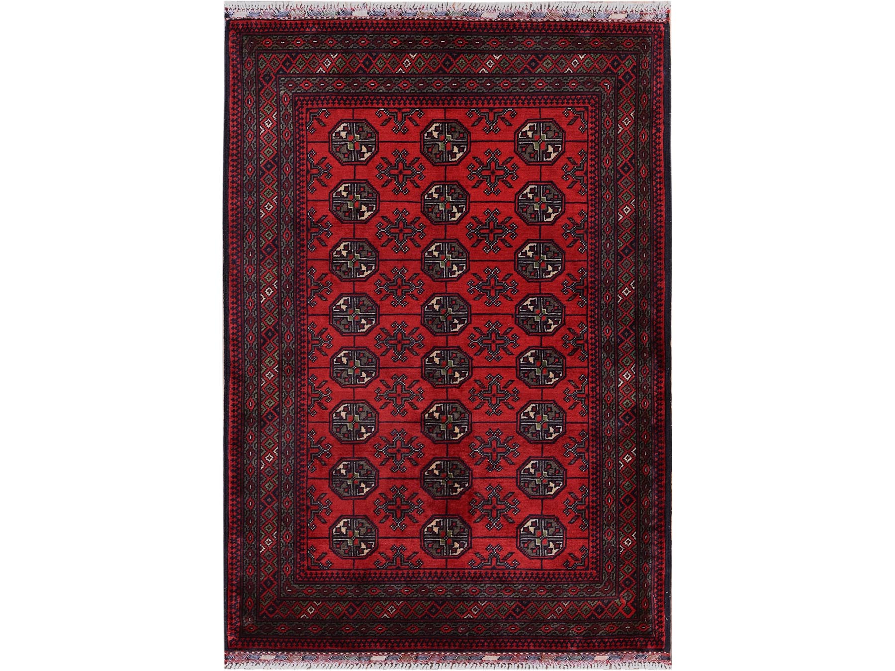Tribal & Geometric hand-knotted wool rug in Red, 2'9" x 4'4" — SKU O0711