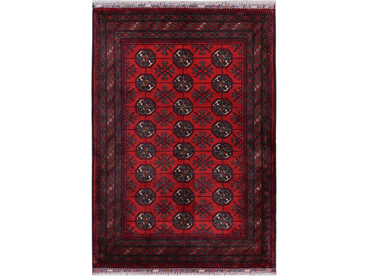 Tribal & Geometric hand-knotted wool rug in Red, 2'9" x 4'4" — SKU O0711