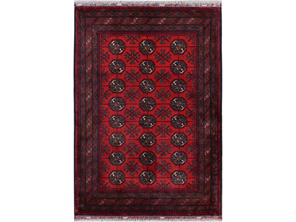 Tribal & Geometric hand-knotted wool rug in Red, 2'9" x 4'4" — SKU O0711