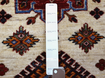 Ivory 2'8" x 9'4" Kazak Hand knotted Wool Rug - Sku: O071217