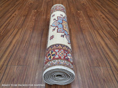 Ivory 2'8" x 9'4" Kazak Hand knotted Wool Rug - Sku: O071217