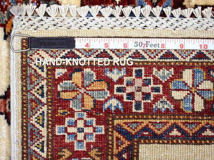 Ivory 2'8" x 9'4" Kazak Hand knotted Wool Rug - Sku: O071217