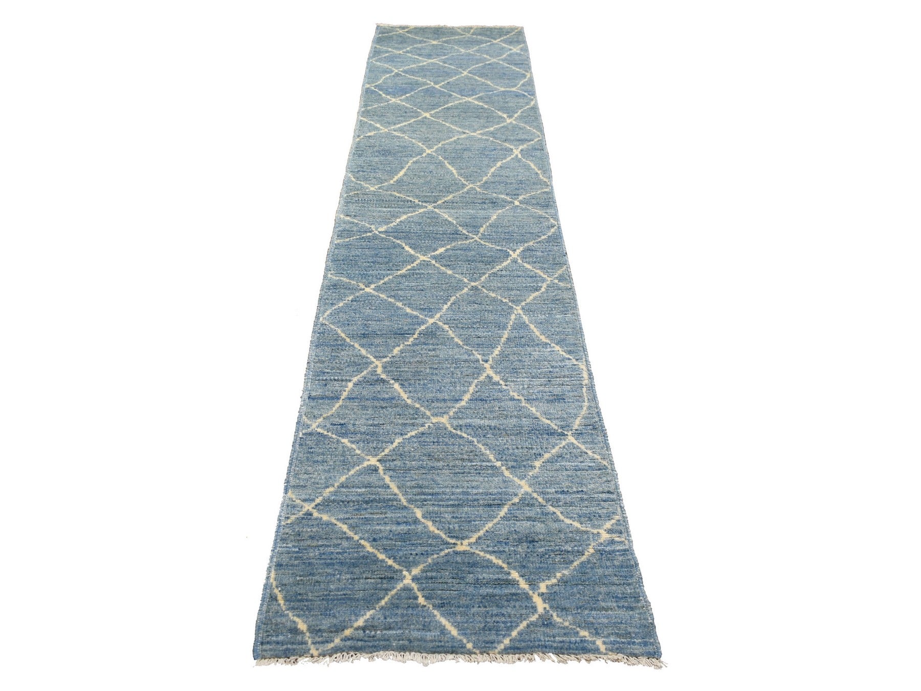 Blue 2'6" x 11'2" Tribal Hand knotted Wool Rug - Sku: O071222