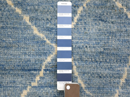 Blue 2'6" x 11'2" Tribal & Geometric Hand knotted Wool Rug - Sku: O071222