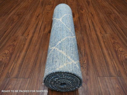 Blue 2'6" x 11'2" Tribal & Geometric Hand knotted Wool Rug - Sku: O071222