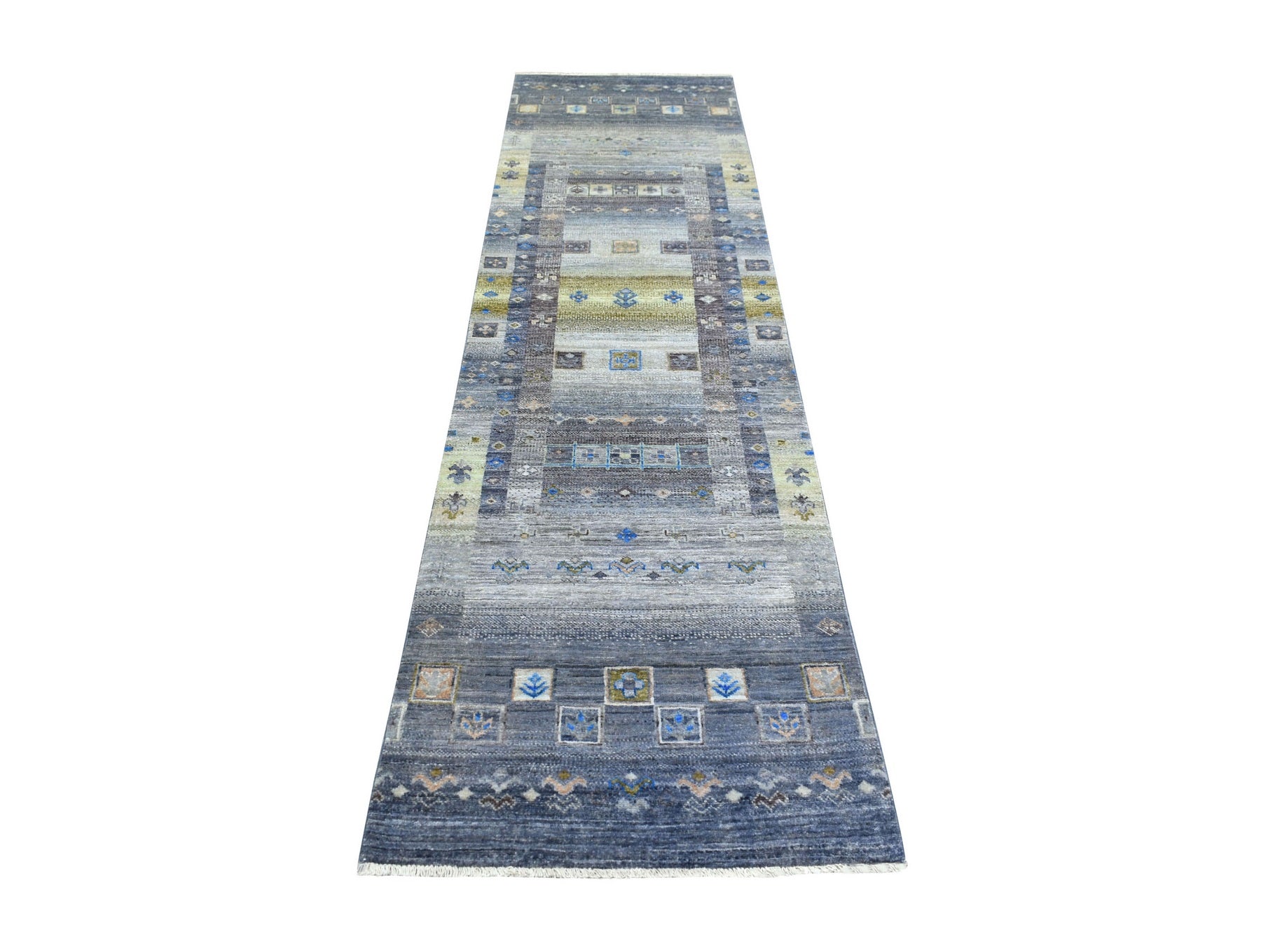 Gray 2'7" x 9'8" Tribal Hand knotted Wool Rug - Sku: O071251