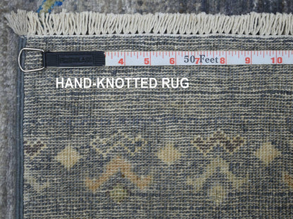 Grey 2'7" x 9'8" Tribal & Geometric Hand knotted Wool Rug - Sku: O071251