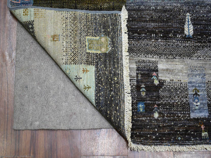 Gabbeh Tribal & Geometric hand-knotted wool rug in Gray, 4' x 5'10" — SKU O071253 (view 2)