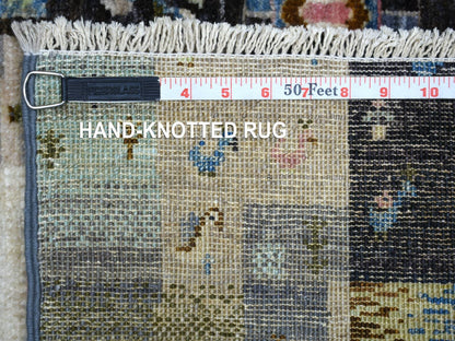 Grey 4'0" x 5'10" Tribal & Geometric Hand knotted Wool Rug - Sku: O071253