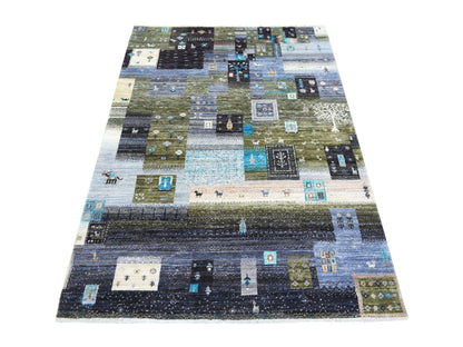 Grey 4'0" x 5'10" Tribal & Geometric Hand knotted Wool Rug - Sku: O071254