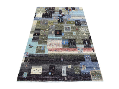 Grey 3'10" x 6'0" Tribal & Geometric Hand knotted Wool Rug - Sku: O071257