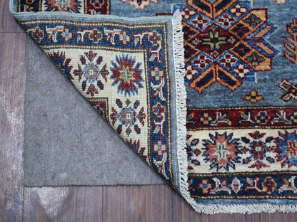 Blue 2'7" x 9'10" Kazak Hand knotted Wool Rug - Sku: O071291