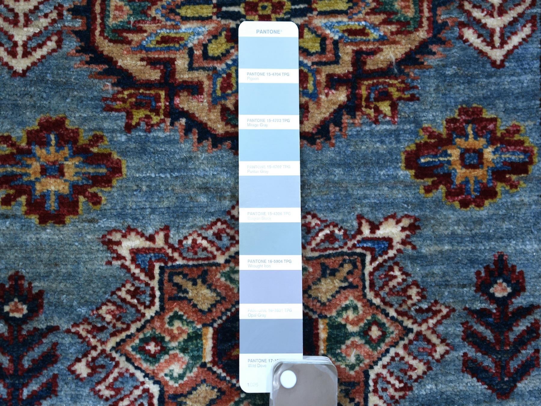 Kazak Kazak hand-knotted wool runner in Blue & Ivory, 2'7" x 9'10" — SKU O071291 (view 3)