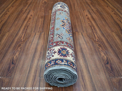 Kazak Kazak hand-knotted wool runner in Blue & Ivory, 2'7" x 9'10" — SKU O071291 (view 4)