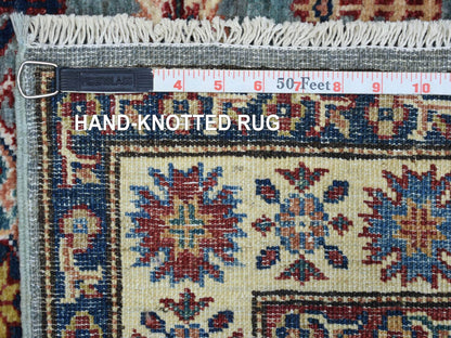 Kazak Kazak hand-knotted wool runner in Blue & Ivory, 2'7" x 9'10" — SKU O071291 (view 6)