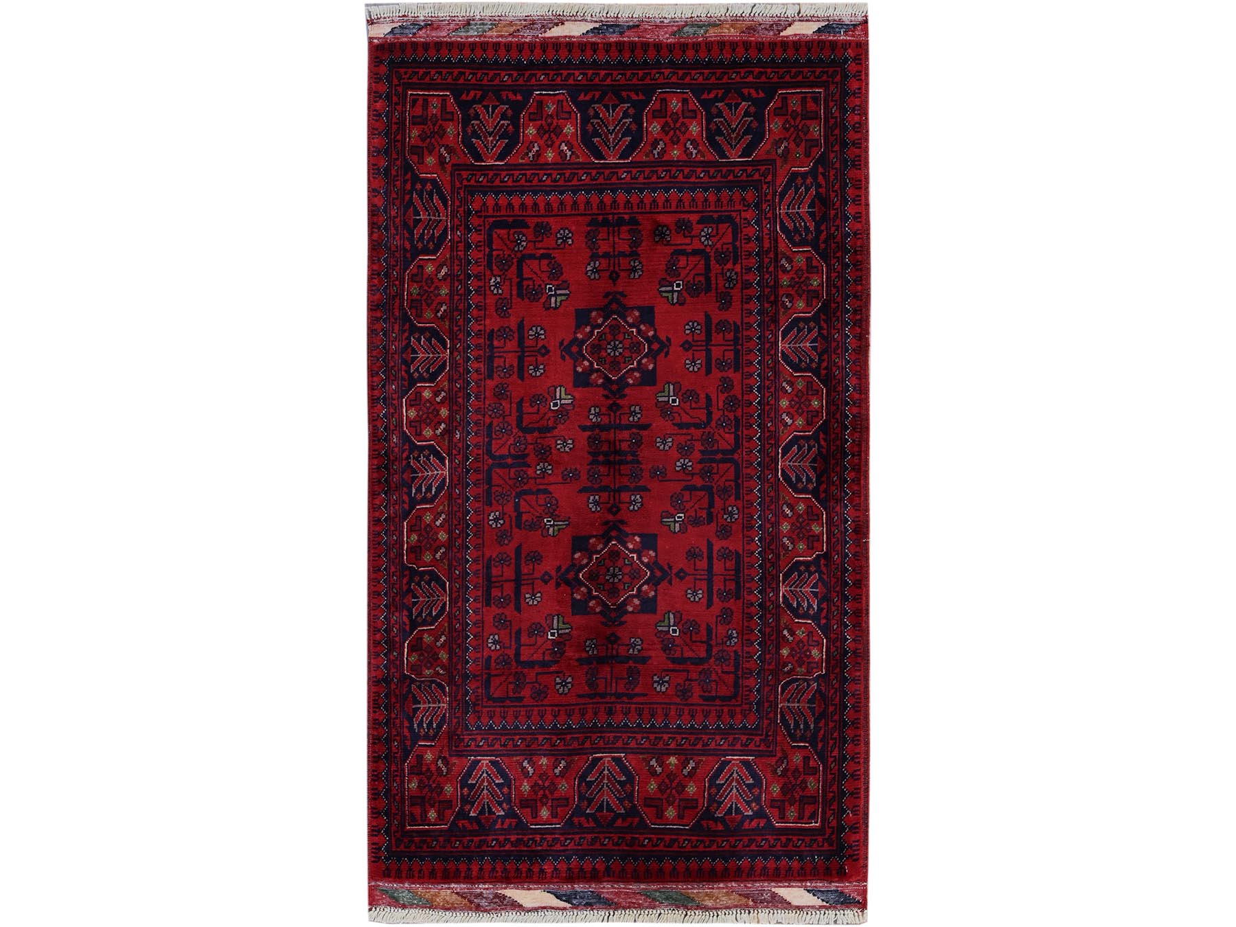 Tribal Tribal & Geometric hand-knotted wool rug in Red, 2'7" x 4'5" — SKU O0712
