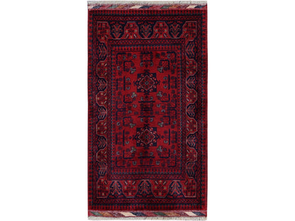 Tribal Tribal & Geometric hand-knotted wool rug in Red, 2'7" x 4'5" — SKU O0712