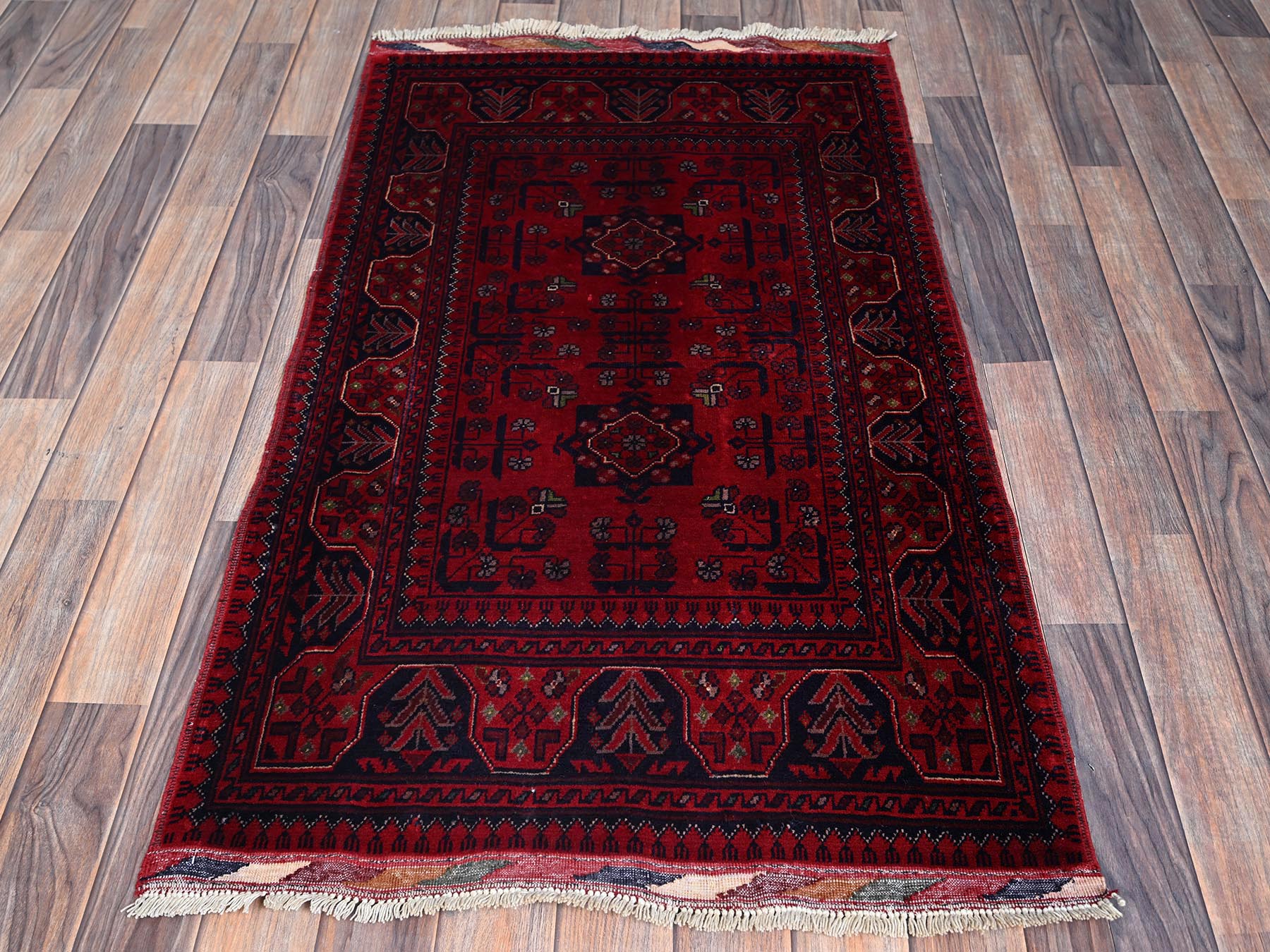 Tribal Tribal & Geometric hand-knotted wool rug in Red, 2'7" x 4'5" — SKU O0712 (view 2)