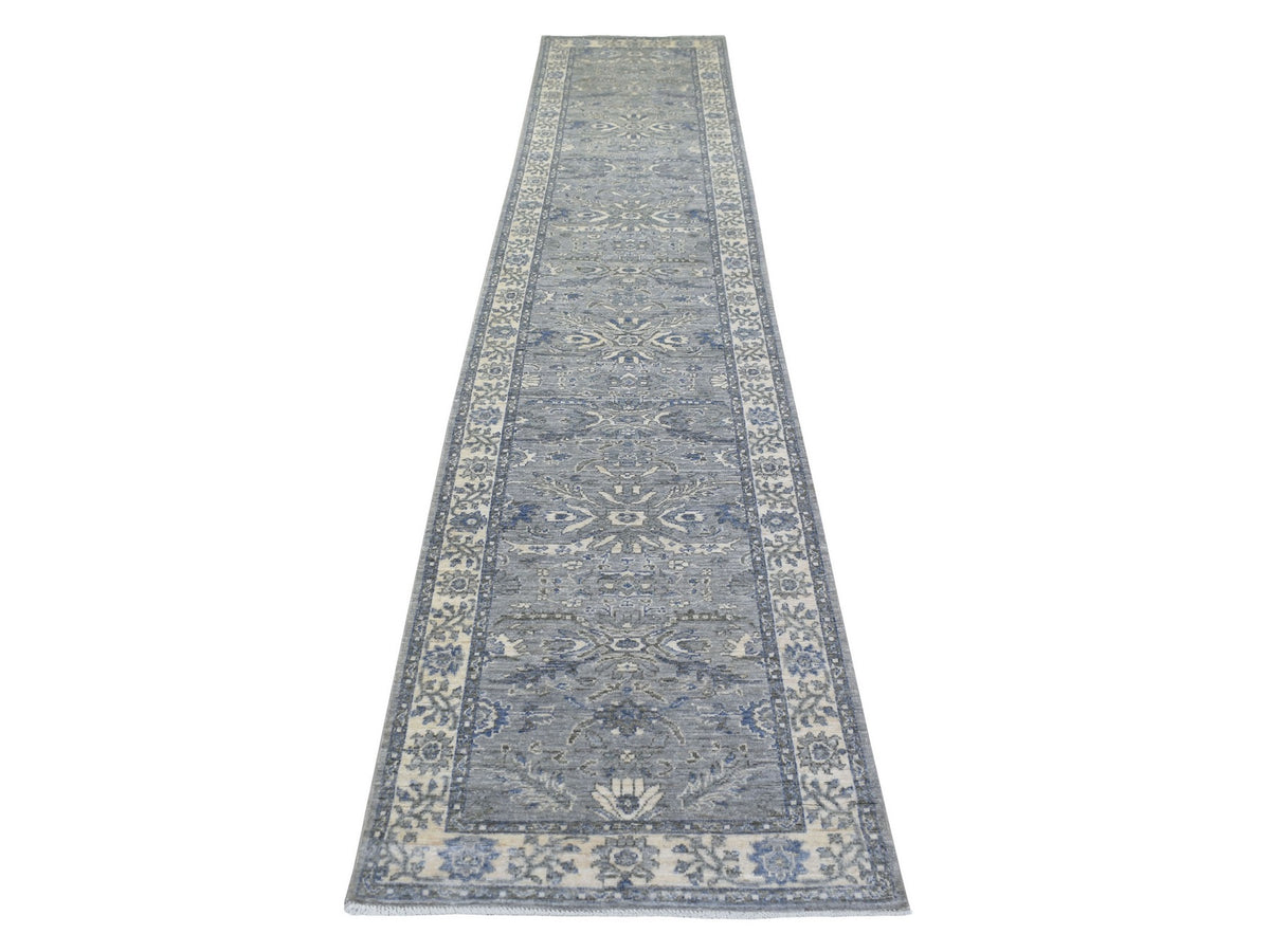 Mahal Oushak hand-knotted wool runner in Gray & Ivory, 2'7" x 13'1" — SKU O071304