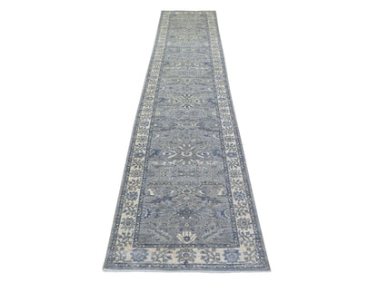 Grey 2'7" x 13'1" Oushak And Peshawar Hand knotted Wool Rug - Sku: O071304