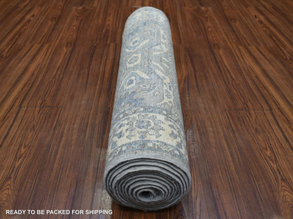 Grey 2'7" x 13'1" Oushak And Peshawar Hand knotted Wool Rug - Sku: O071304