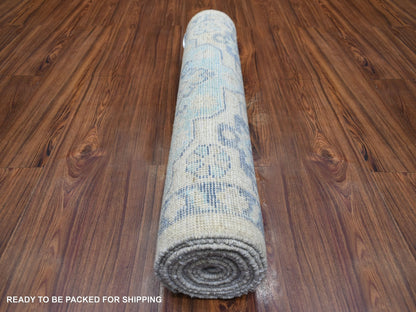 Grey 3'1" x 11'9" Oushak And Peshawar Hand knotted Wool Rug - Sku: O071329