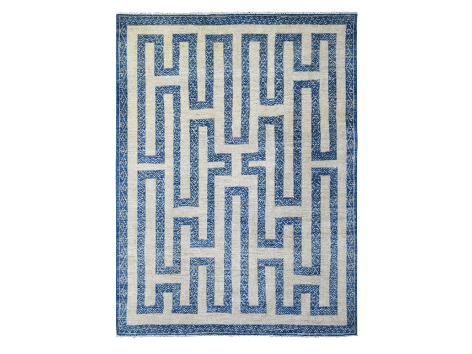 Oushak hand-knotted wool rug in Blue & Denim Blue, 9'2" x 11'9" — SKU O071348