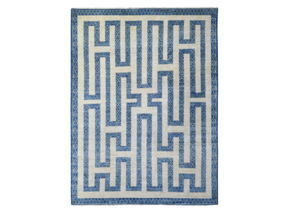 Oushak hand-knotted wool rug in Blue & Denim Blue, 9'2" x 11'9" — SKU O071348