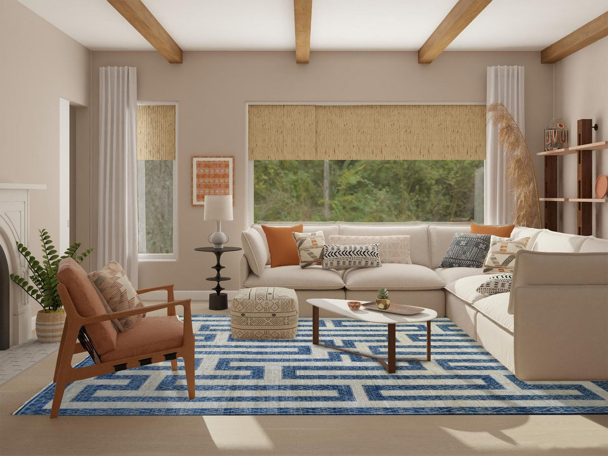Oushak hand-knotted wool rug in Blue & Denim Blue, 9'2" x 11'9" — SKU O071348 (view 2)
