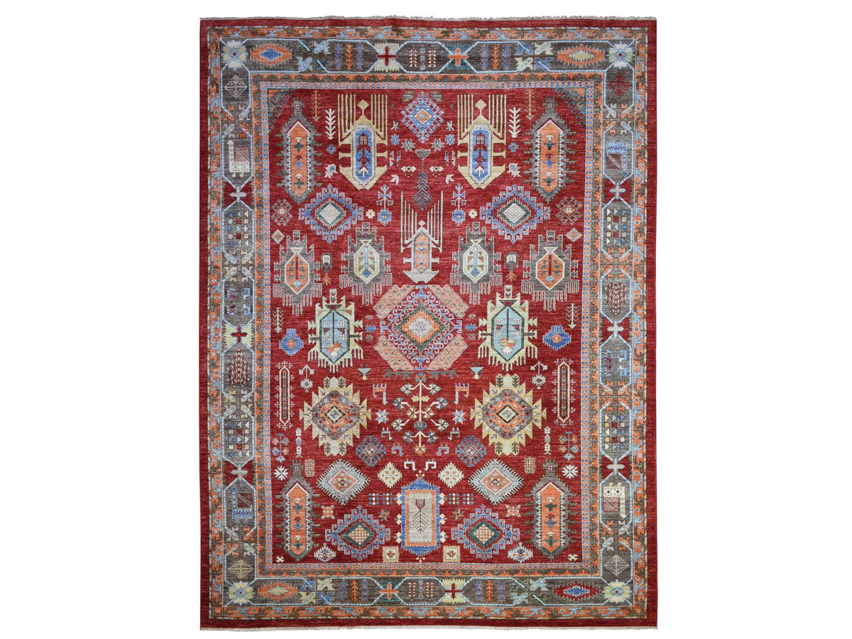 Ersari Tribal & Geometric hand-knotted wool rug in Red & Gray, 9' x 12' — SKU O071364