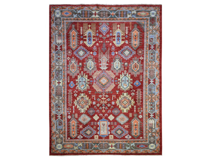 Ersari Tribal & Geometric hand-knotted wool rug in Red & Gray, 9' x 12' — SKU O071364