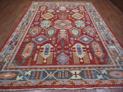 Ersari Tribal & Geometric hand-knotted wool rug in Red & Gray, 9' x 12' — SKU O071364 (view 2)