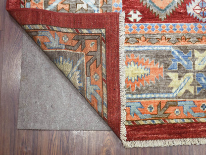 Ersari Tribal & Geometric hand-knotted wool rug in Red & Gray, 9' x 12' — SKU O071364 (view 4)