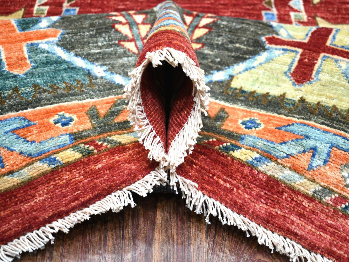 Ersari Tribal & Geometric hand-knotted wool rug in Red & Gray, 9' x 12' — SKU O071364 (view 5)