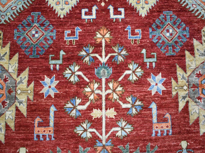 Ersari Tribal & Geometric hand-knotted wool rug in Red & Gray, 9' x 12' — SKU O071364 (view 8)