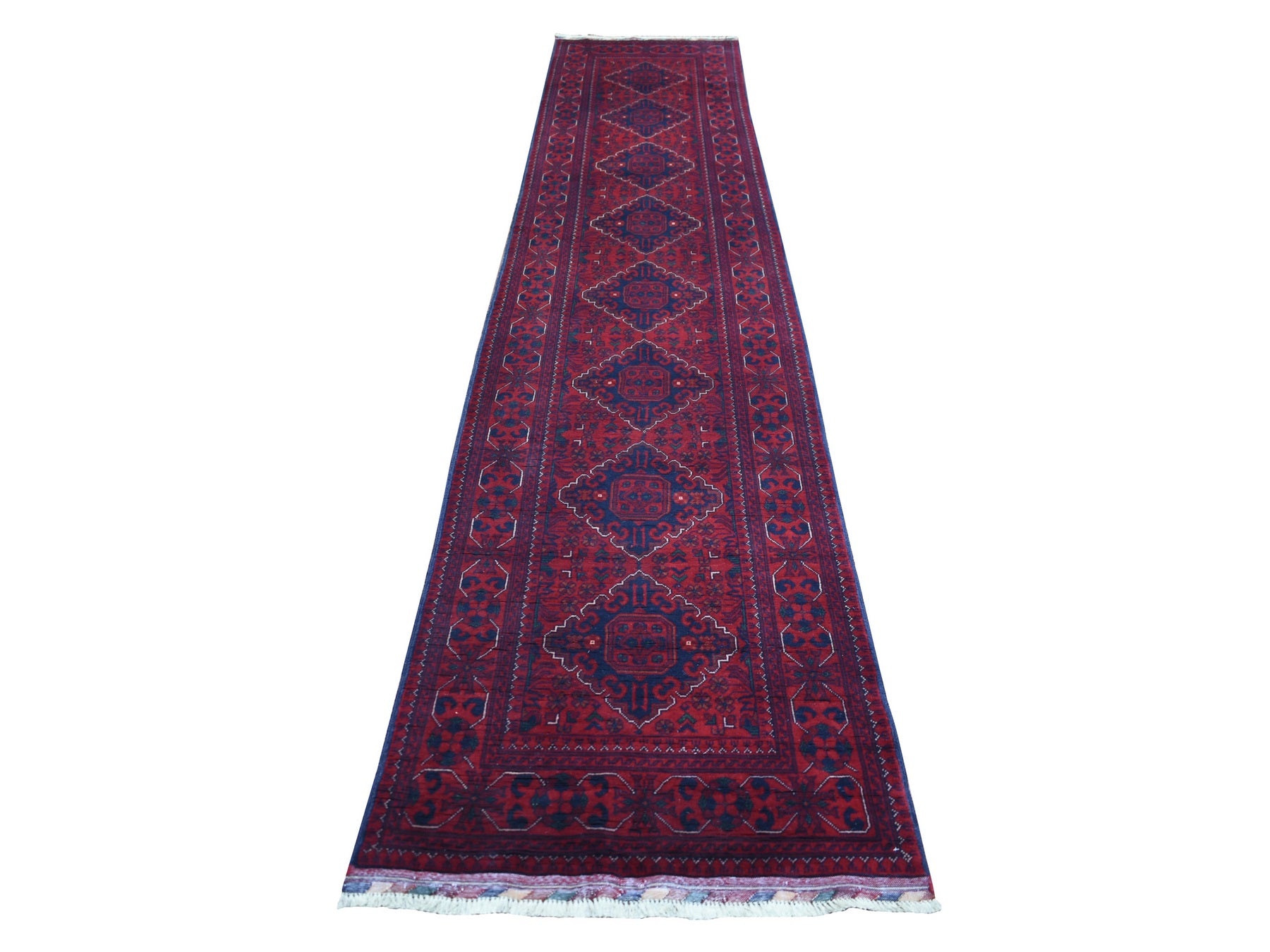 Tribal & Geometric hand-knotted wool runner in Red, 2'7" x 13' — SKU O071372