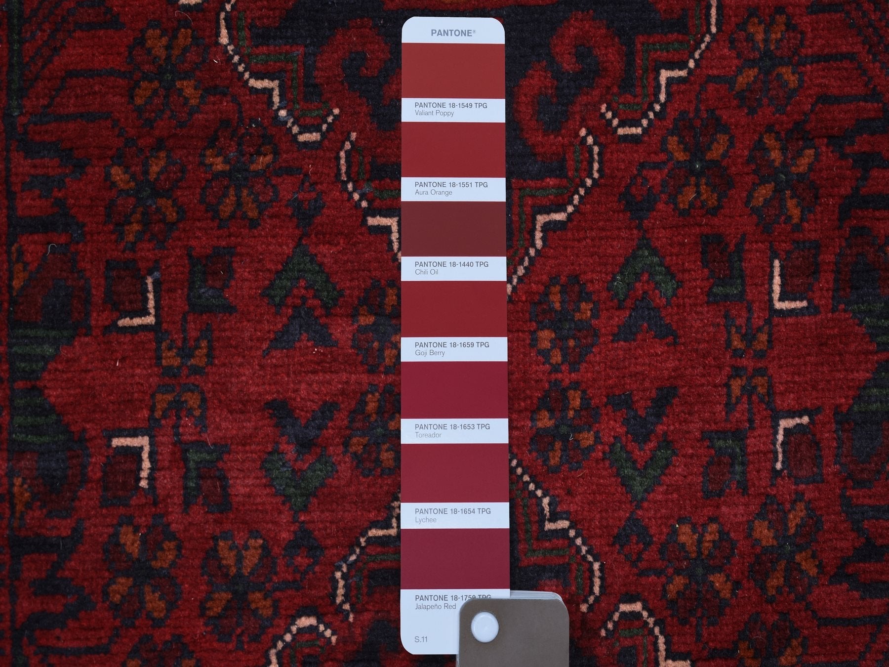 Tribal & Geometric hand-knotted wool runner in Red, 2'7" x 13' — SKU O071372 (view 3)