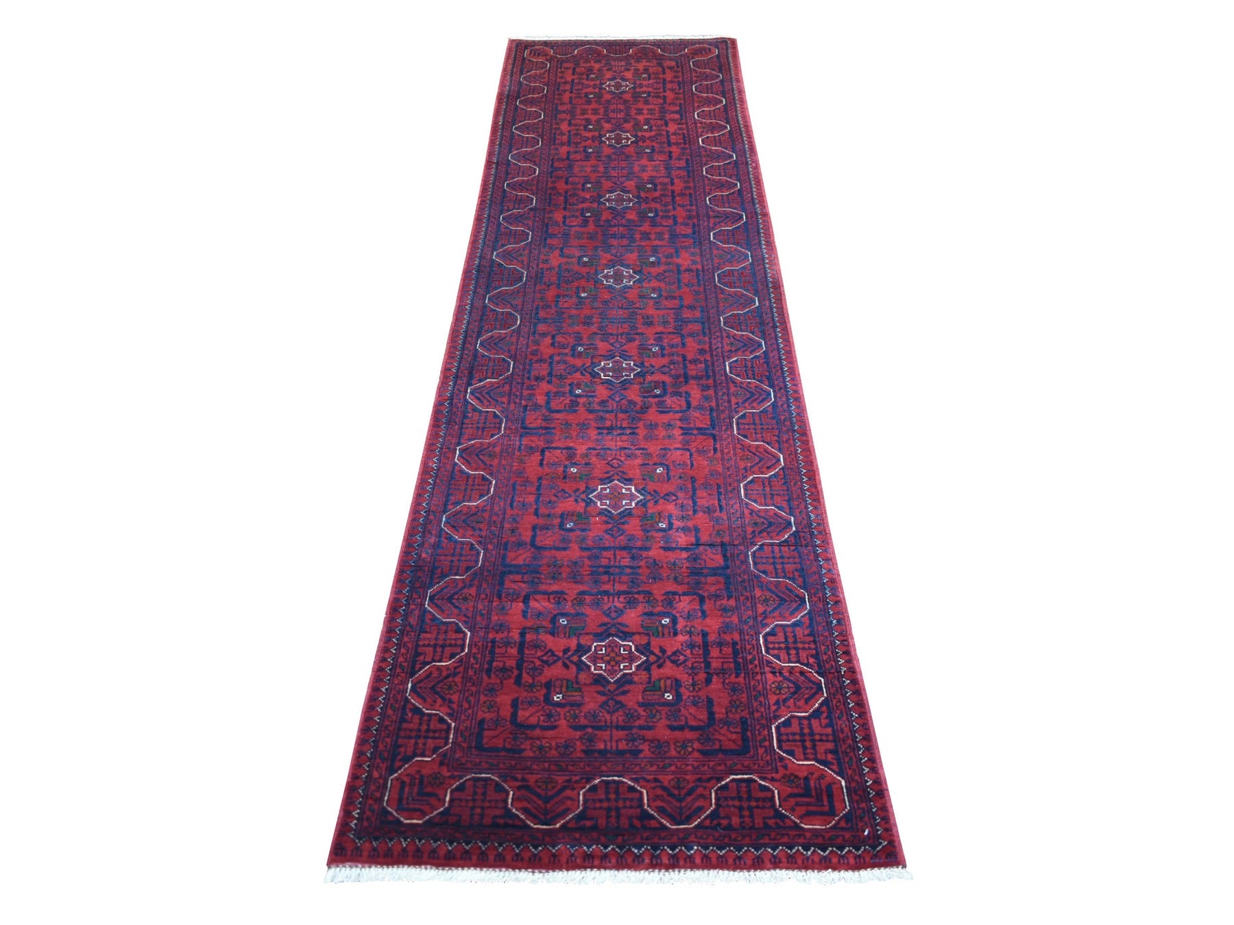 Tribal & Geometric hand-knotted wool runner in Red, 2'7" x 9'7" — SKU O071373