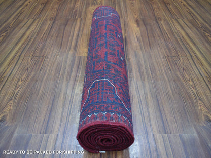 Red 2'7" x 9'7" Tribal Hand knotted Wool Rug - Sku: O071373