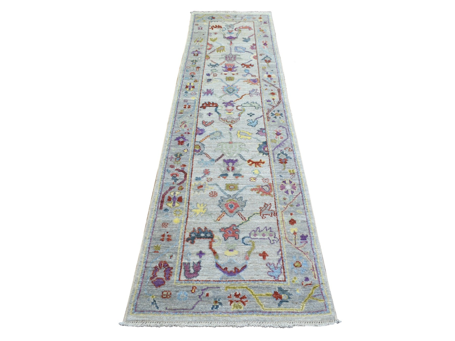 Gray 2'5" x 9'8" Oushak / Peshawar Hand knotted Wool Rug - Sku: O071424