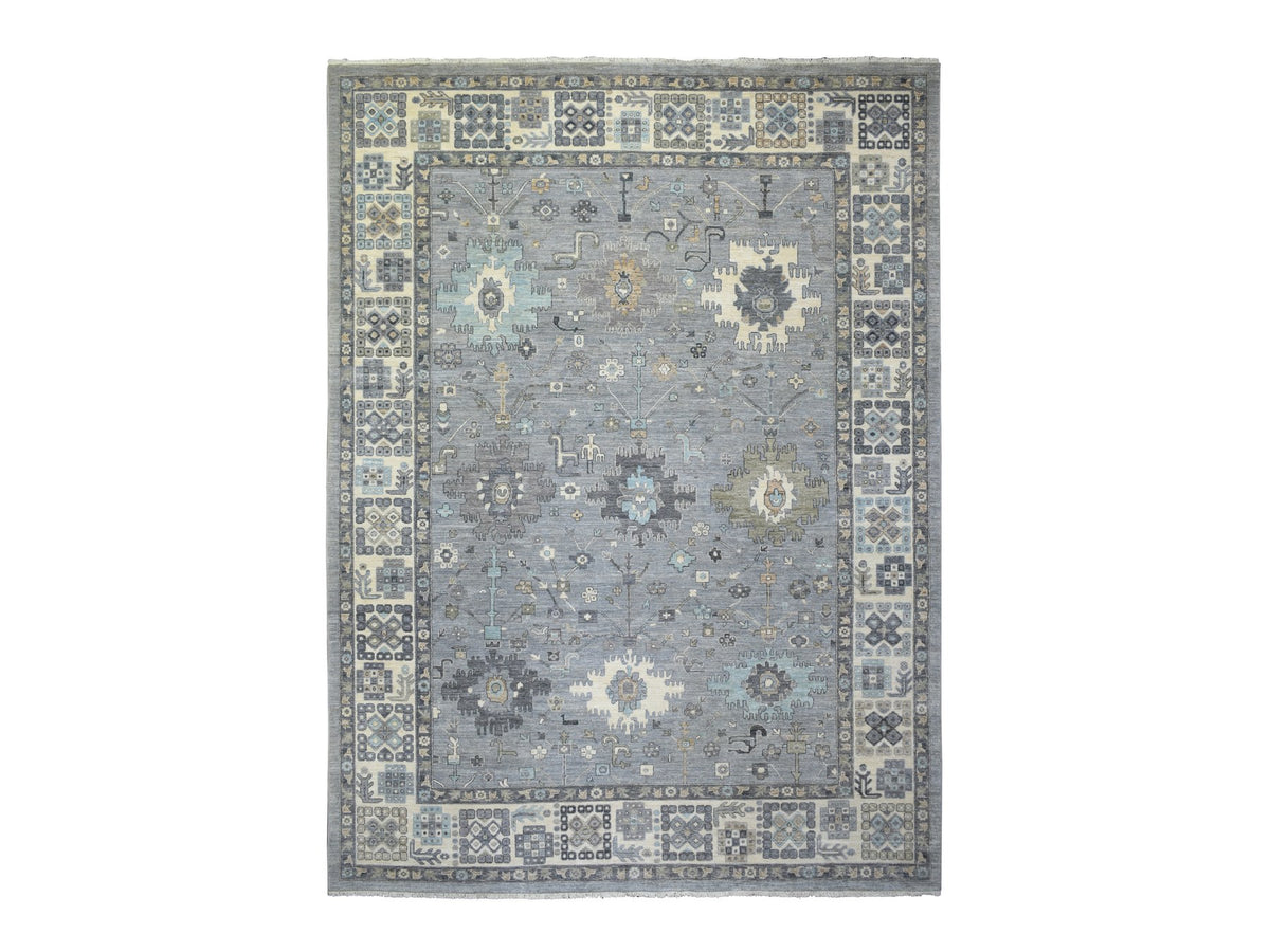 Heriz Oushak hand-knotted wool rug in Gray & Ivory, 9' x 12' — SKU O071451