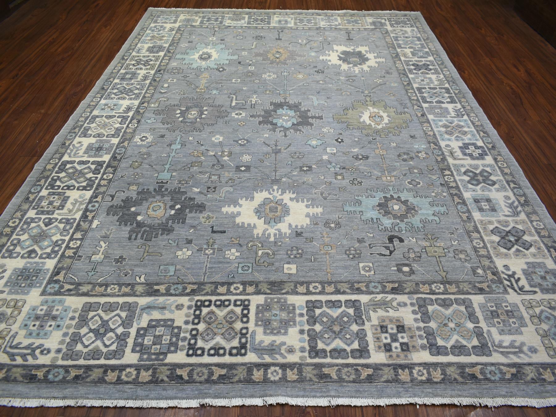 Heriz Oushak hand-knotted wool rug in Gray & Ivory, 9' x 12' — SKU O071451 (view 2)