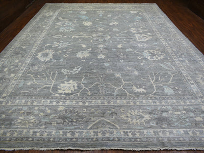 Grey 12'0" x 15'2" Oushak And Peshawar Hand knotted Wool Rug - Sku: O071479