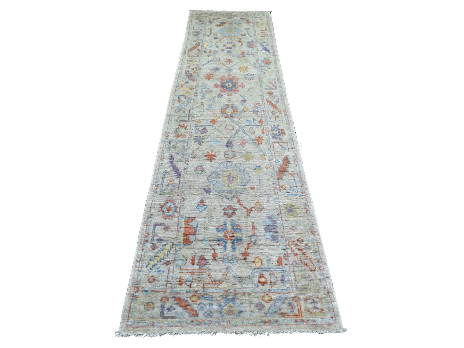 Beige 2'8" x 11'4" Oushak And Peshawar Hand knotted Wool Rug - Sku: O071503
