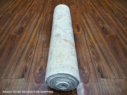 Beige 2'8" x 11'4" Oushak And Peshawar Hand knotted Wool Rug - Sku: O071503