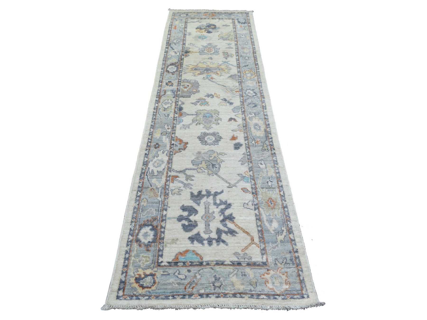 Ivory 2'7" x 9'8" Oushak / Peshawar Hand knotted Wool Rug - Sku: O071507