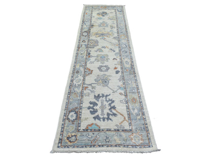 Oushak Oushak hand-knotted wool runner in Ivory & Light Blue, 2'7" x 9'8" — SKU O071507