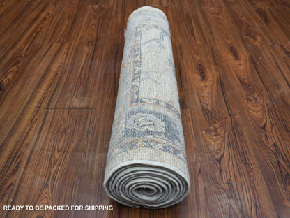 Oushak Oushak hand-knotted wool runner in Ivory & Light Blue, 2'7" x 9'8" — SKU O071507 (view 4)