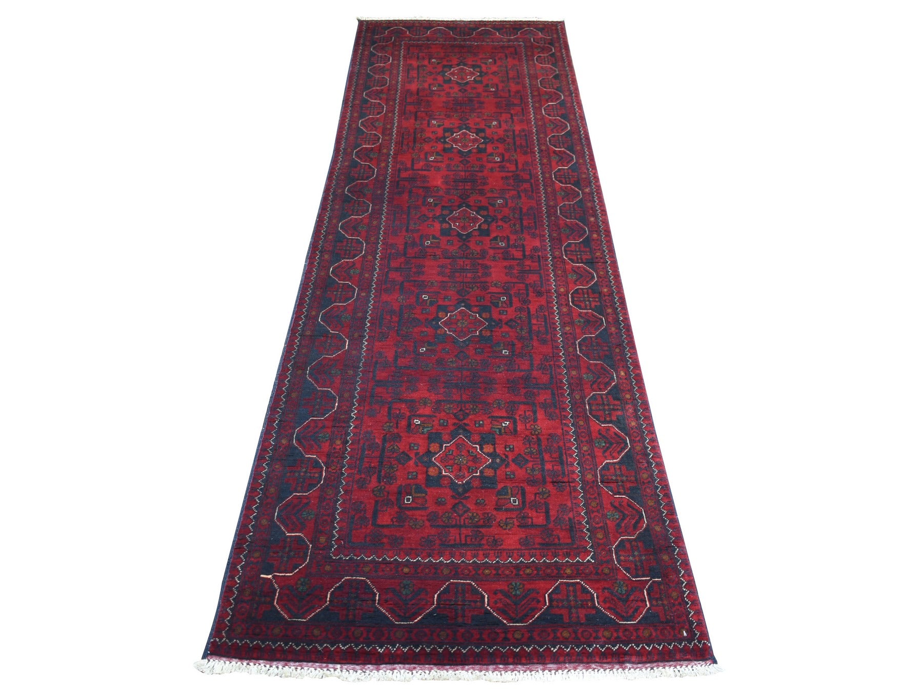 Tribal & Geometric hand-knotted wool runner in Red, 3' x 9'6" — SKU O071541