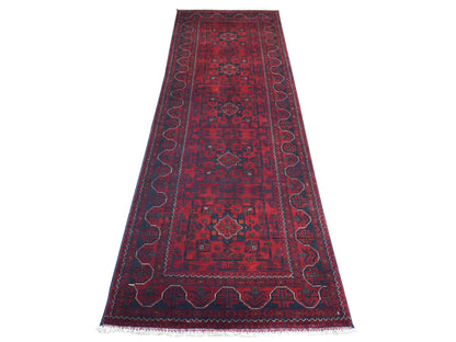 Tribal & Geometric hand-knotted wool runner in Red, 3' x 9'6" — SKU O071541